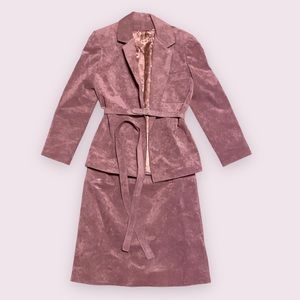 Handmade vintage dusty rose colored suede woman’s suite jacket and skirt.
